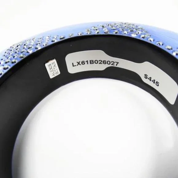 ALEXIS BITTAR Blue Lucite Silver Swarovski Crystal Wide Bangle Bracelet - Picture 4 of 9